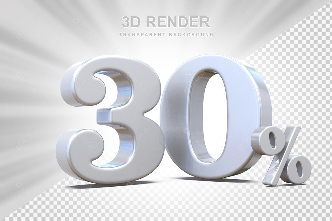 Elemento 3D Número 30% Branco Para Composição PSD