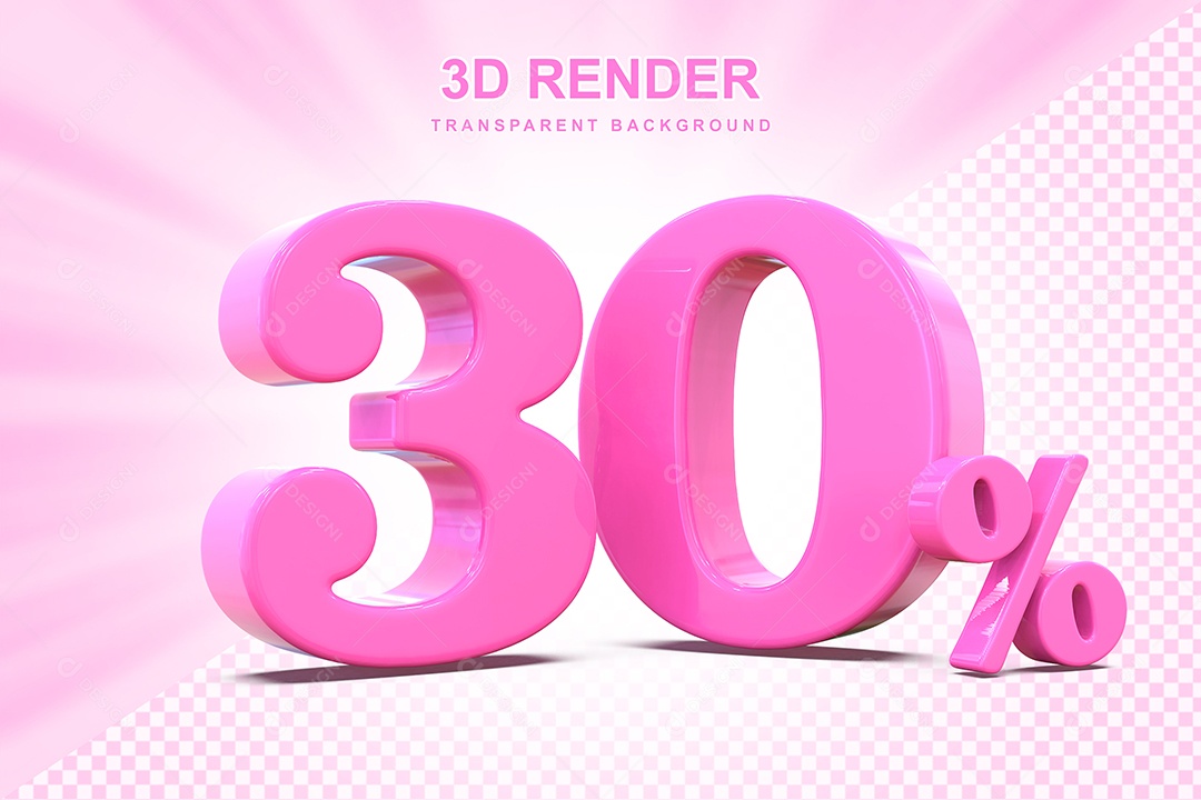 Elemento 3D Número 30% Rosa Para Composição PSD