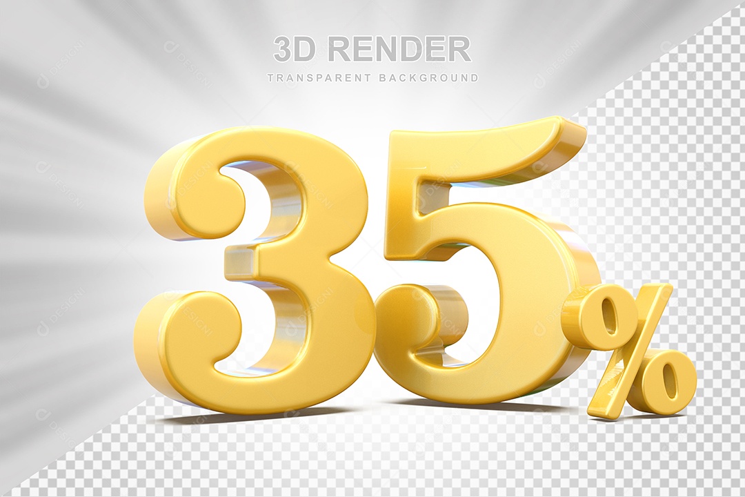 Elemento 3D Número 35% Amarelo Para Composição PSD
