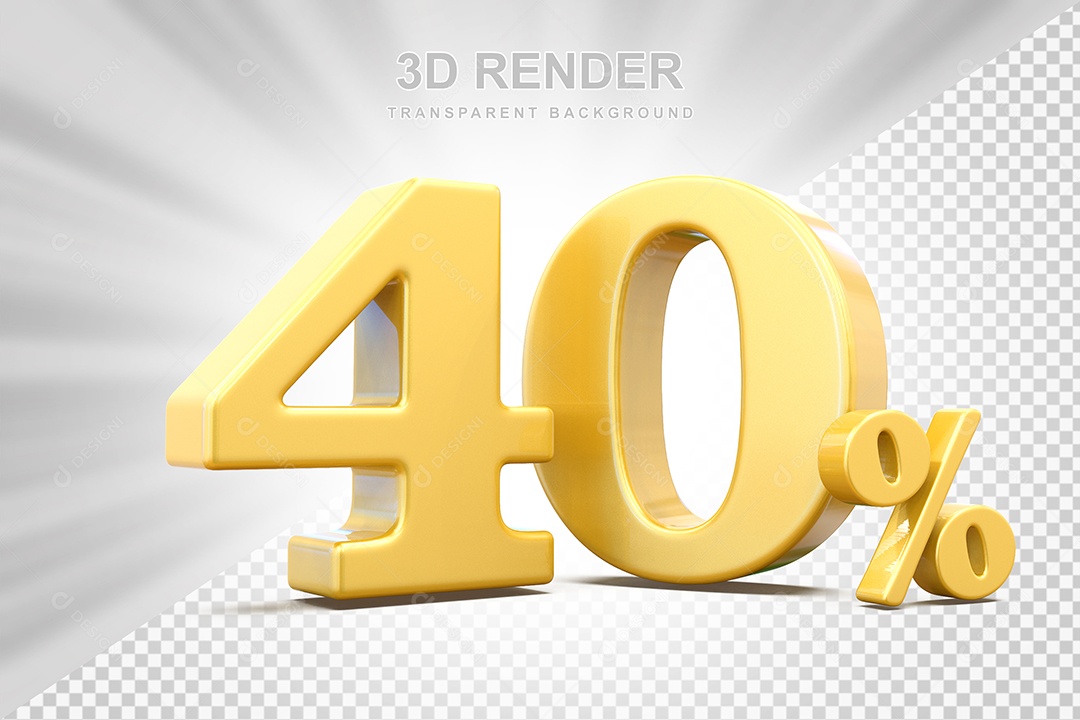 Elemento 3D Número 40% Amarelo Para Composição PSD