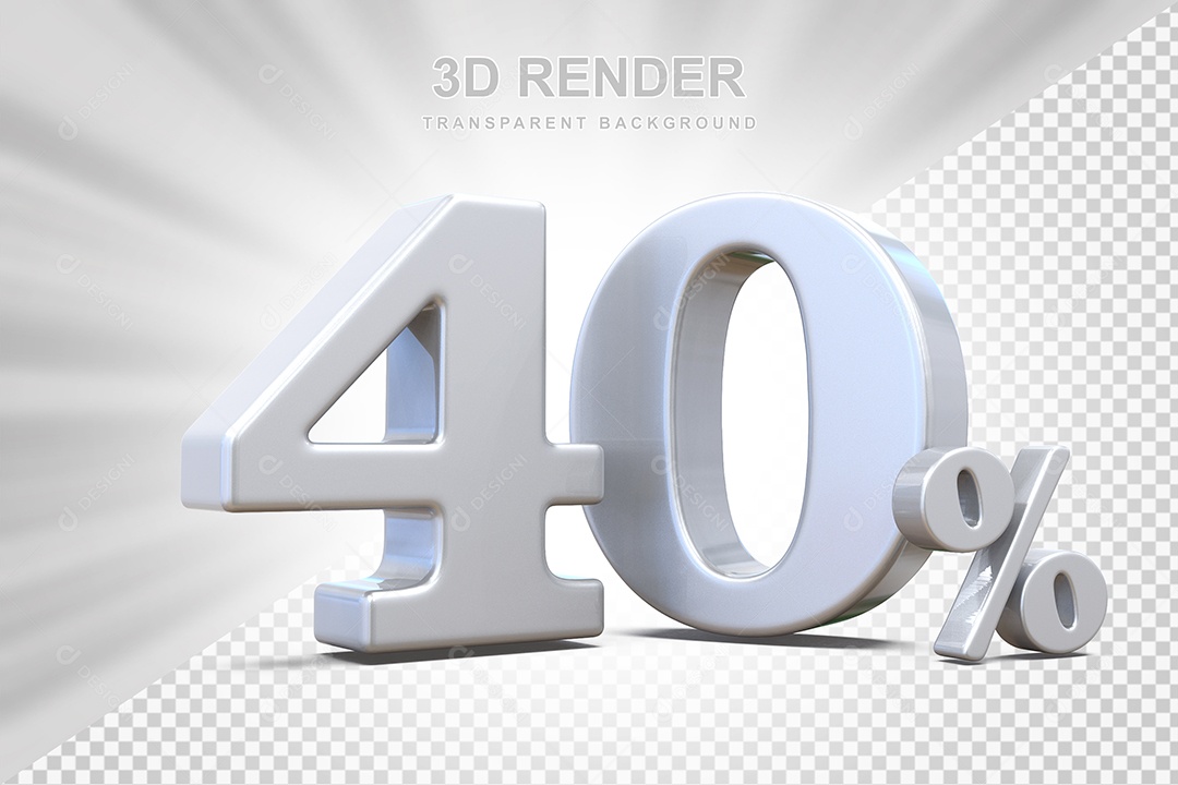 Elemento 3D Número 40% Branco Para Composição PSD
