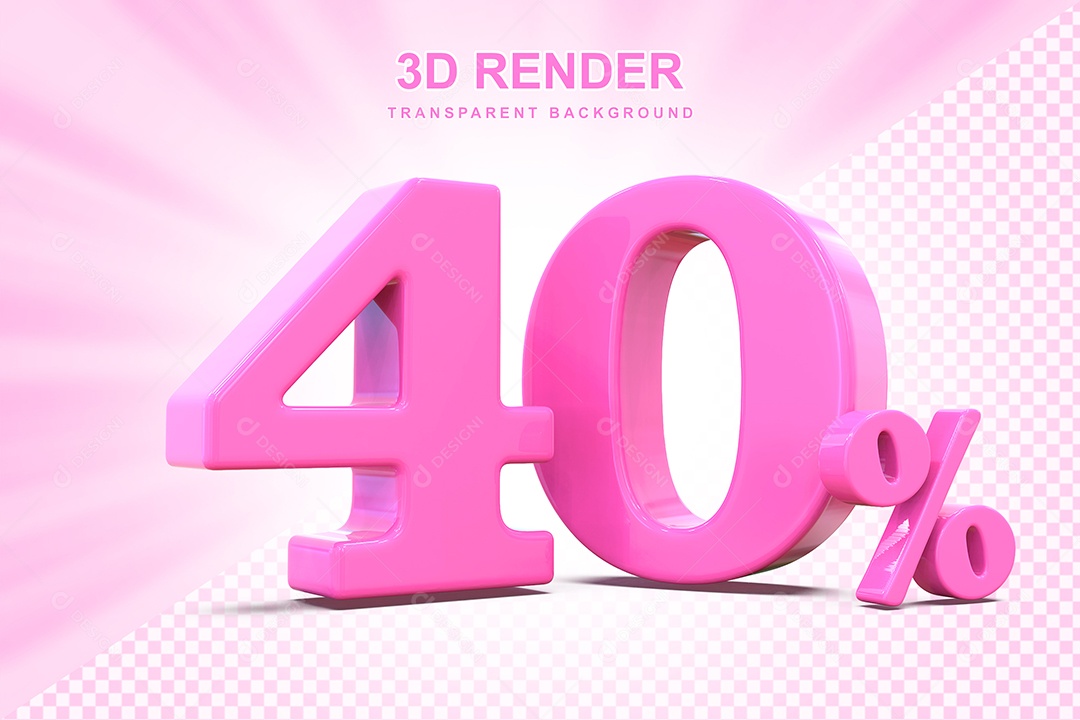 Elemento 3D Número 40% Rosa Para Composição PSD
