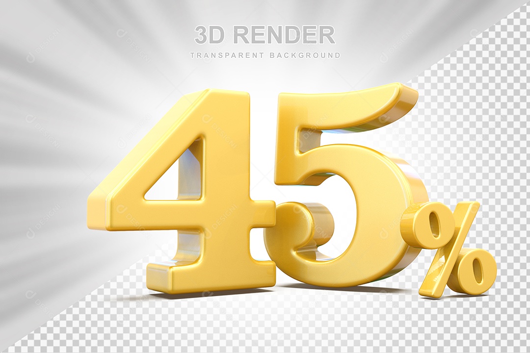 Elemento 3D Número 45% Amarelo Para Composição PSD