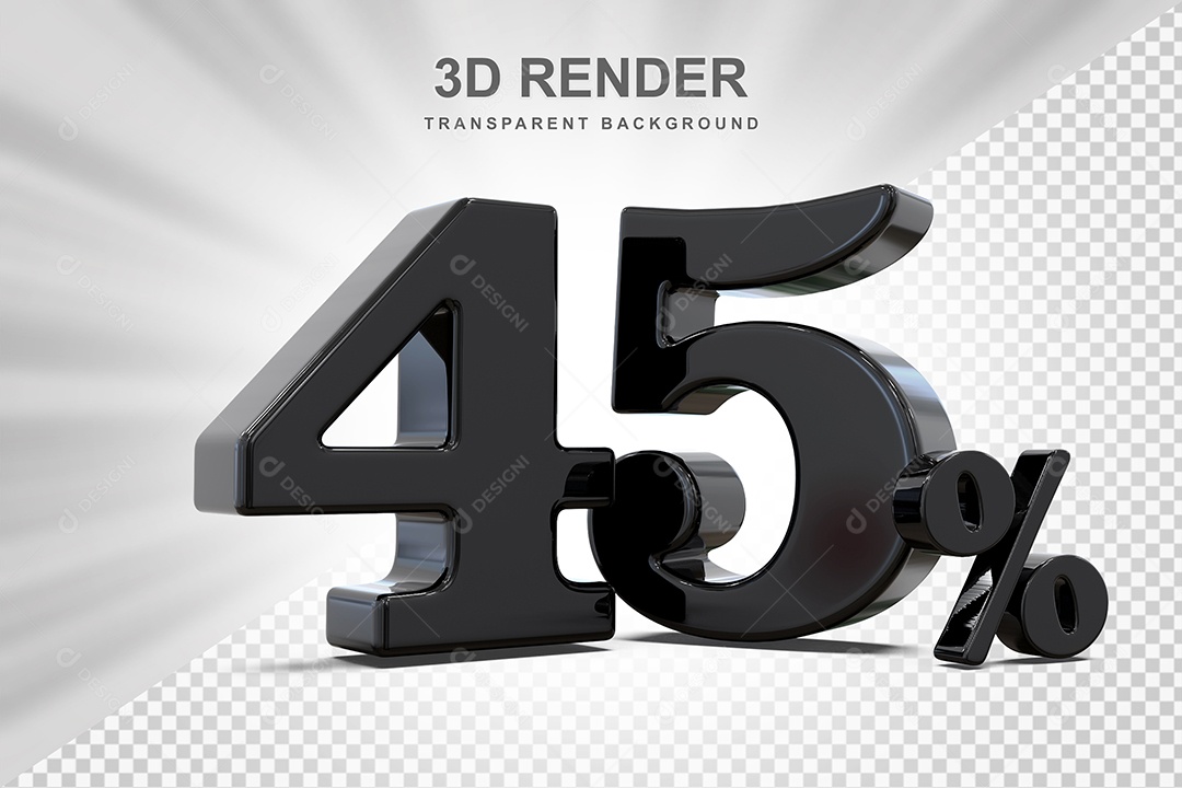 Elemento 3D Número 45% Preto Para Composição PSD