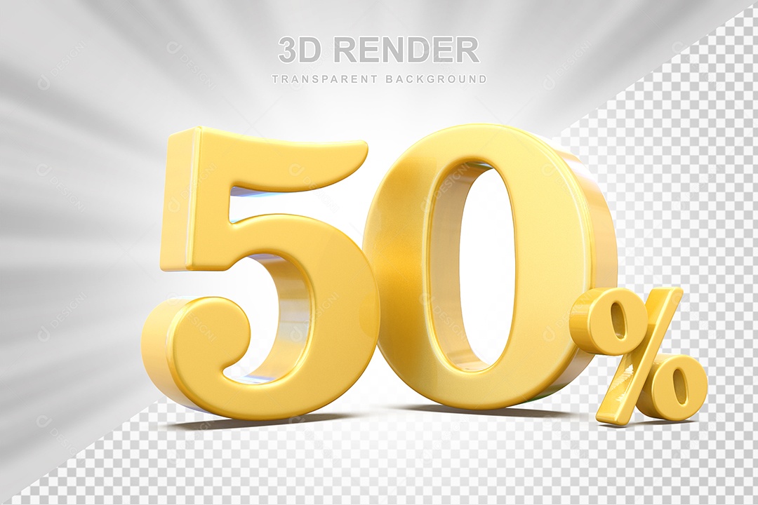 Elemento 3D Número 50% Amarelo Para Composição PSD