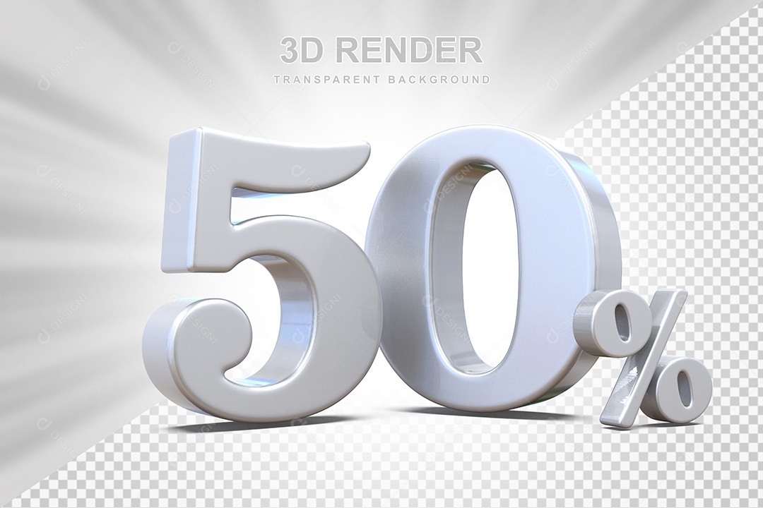 Elemento 3D Número 50% Branco Para Composição PSD