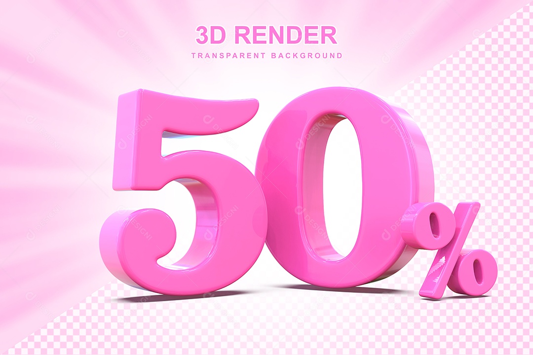 Elemento 3D Número 50% Rosa Para Composição PSD