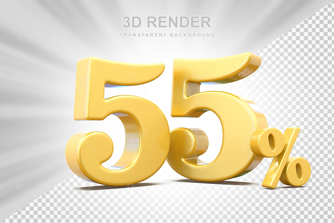 Elemento 3D Número 55% Amarelo Para Composição PSD