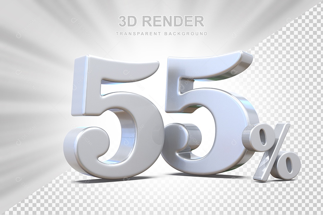 Elemento 3D Número 55% Branco Para Composição PSD