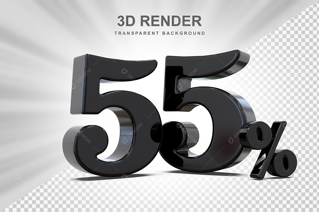Elemento 3D Número 55% Preto Para Composição PSD