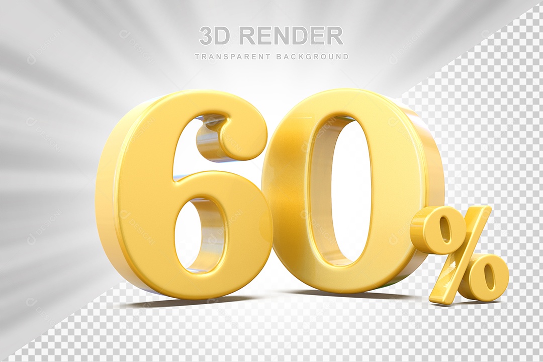 Elemento 3D Número 60% Amarelo Para Composição PSD