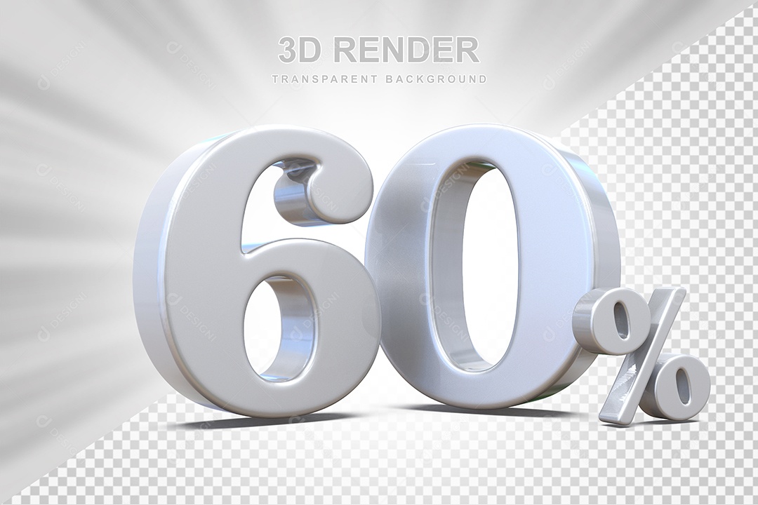 Elemento 3D Número 60% Branco Para Composição PSD