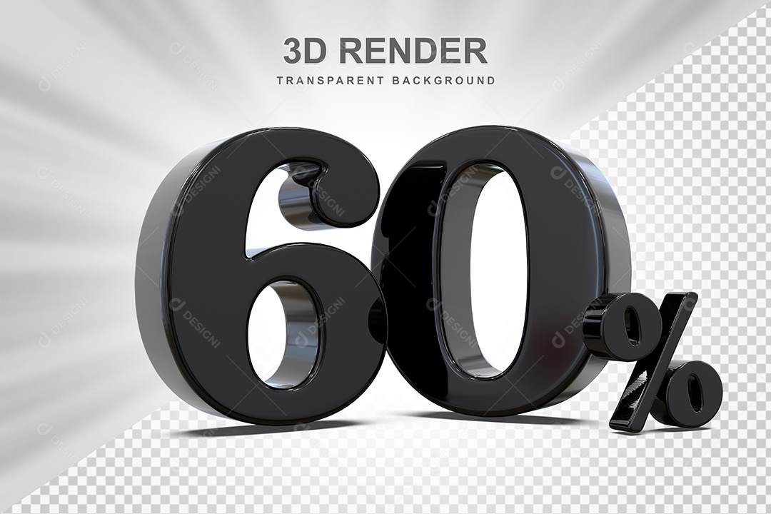 Elemento 3D Número 60% Preto Para Composição PSD