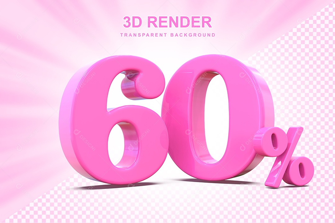 Elemento 3D Número 60% Rosa Para Composição PSD