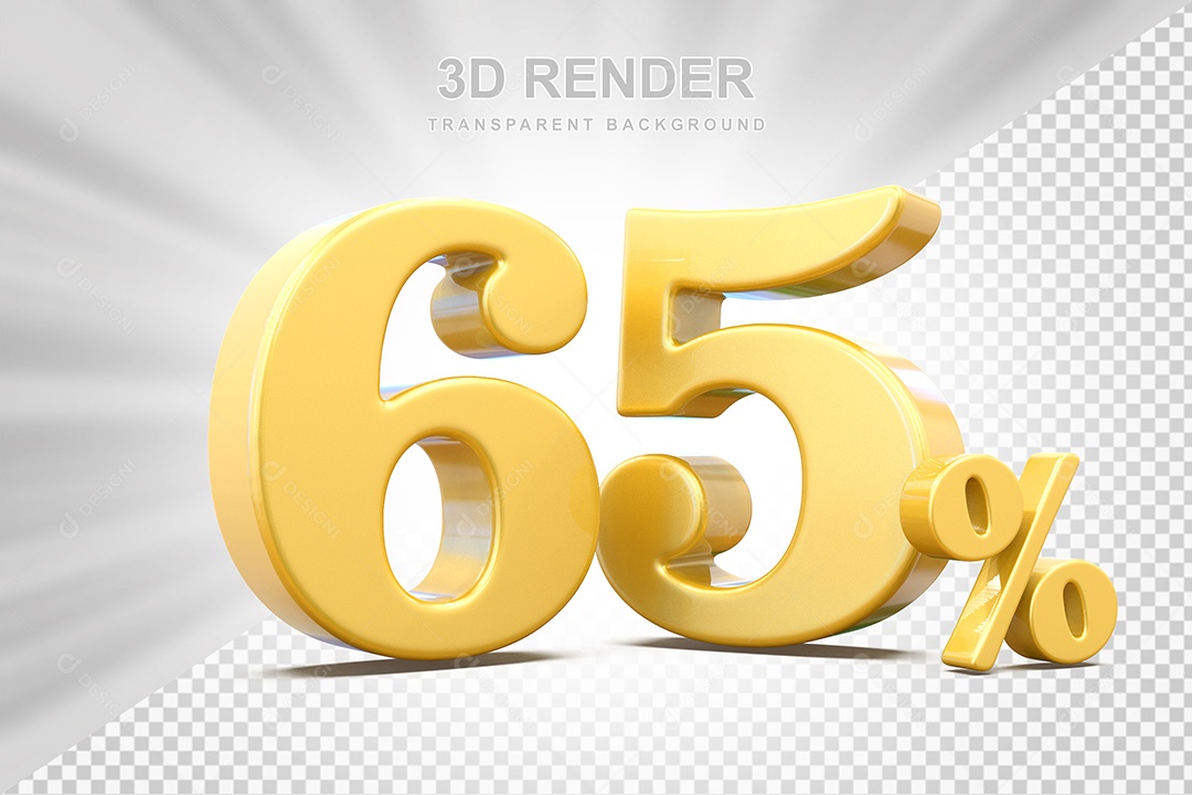 Elemento 3D Número 65% Amarelo Para Composição PSD