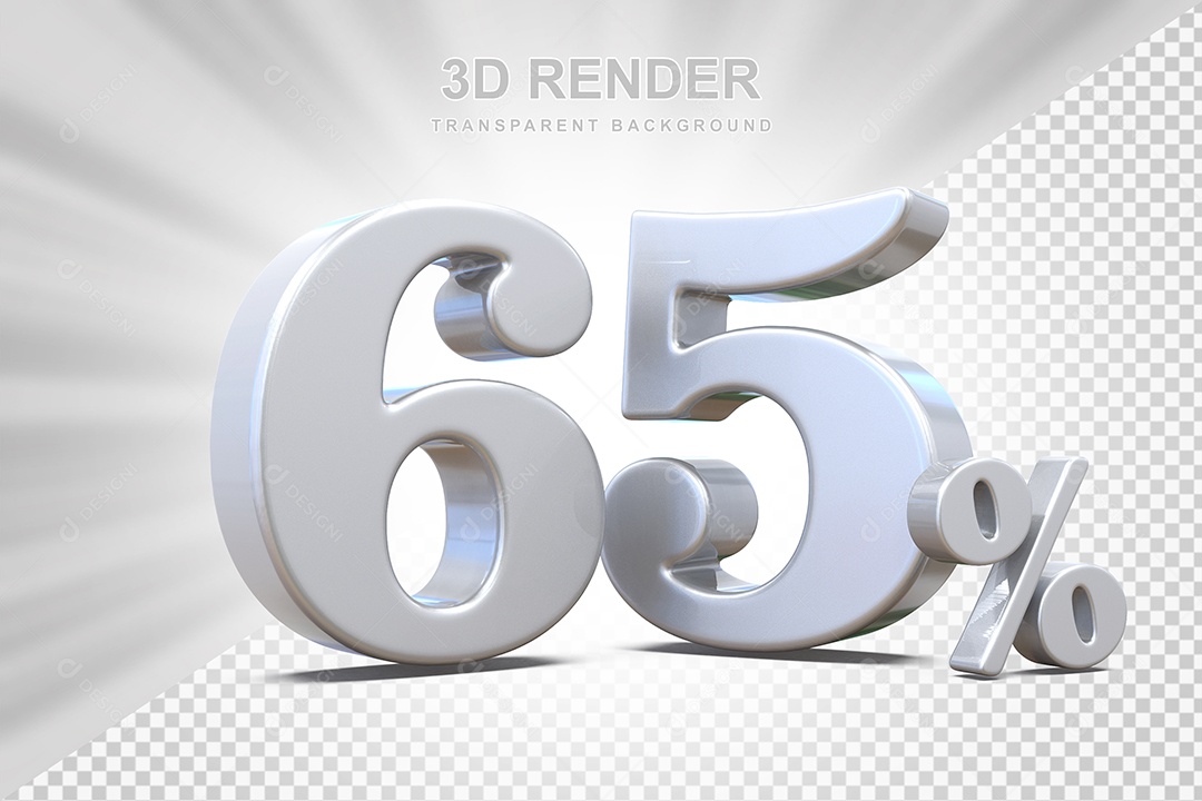 Elemento 3D Número 65% Branco Para Composição PSD