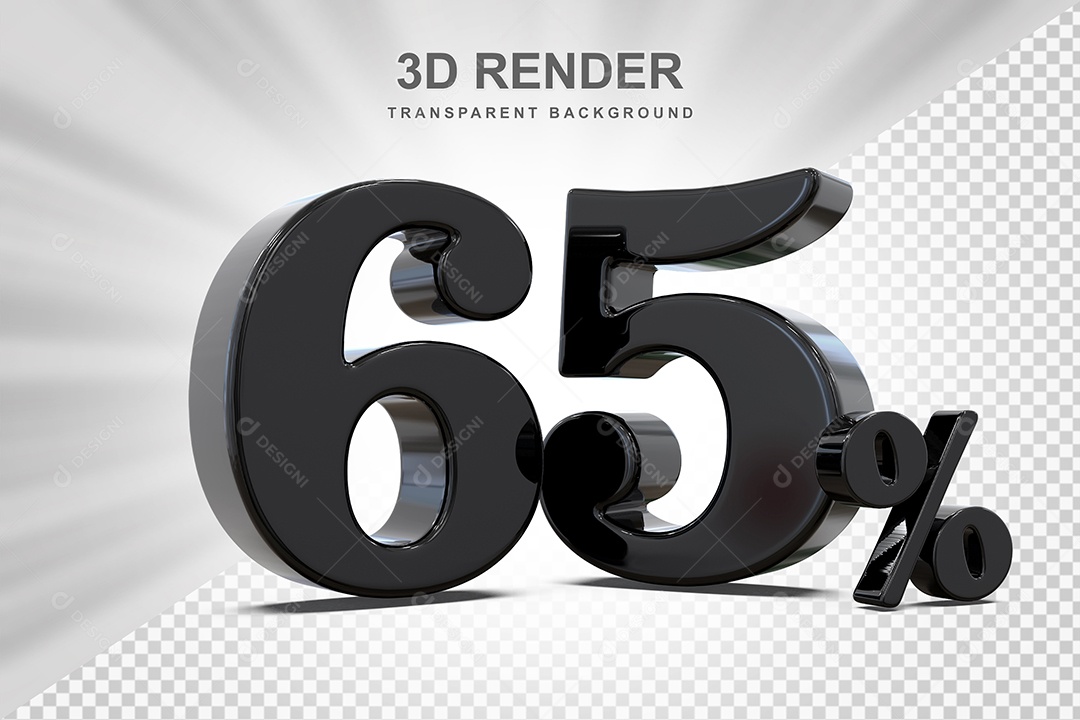 Elemento 3D Número 65% Preto Para Composição PSD