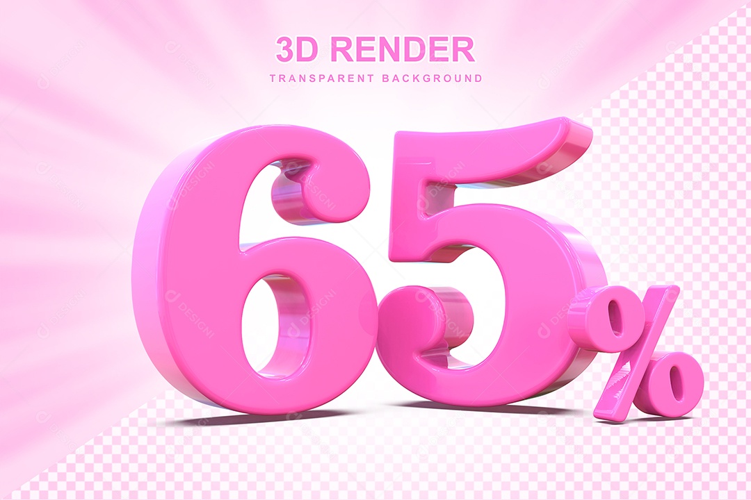 Elemento 3D Número 65% Rosa Para Composição PSD
