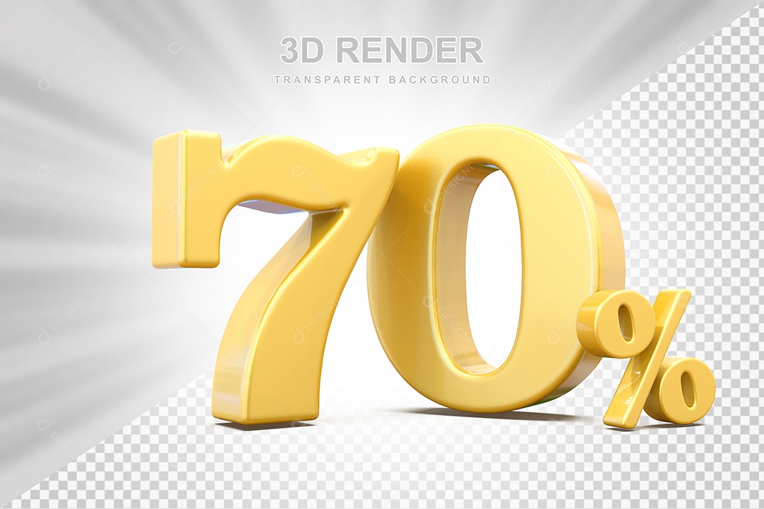 Elemento 3D Número 70% Amarelo Para Composição PSD