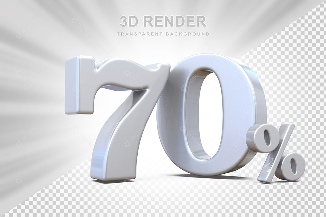 Elemento 3D Número 70% Branco Para Composição PSD