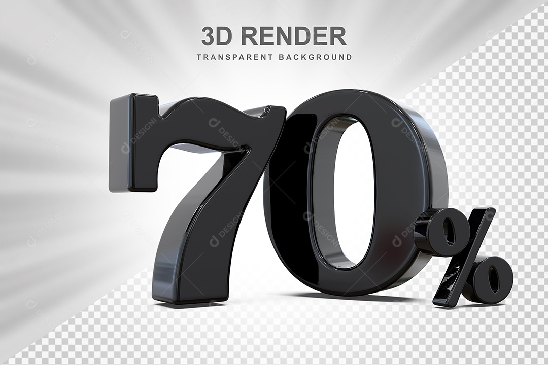 Elemento 3D Número 70% Preto Para Composição PSD