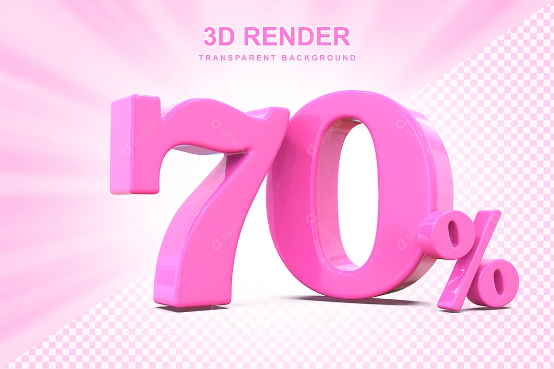 Elemento 3D Número 70% Rosa Para Composição PSD