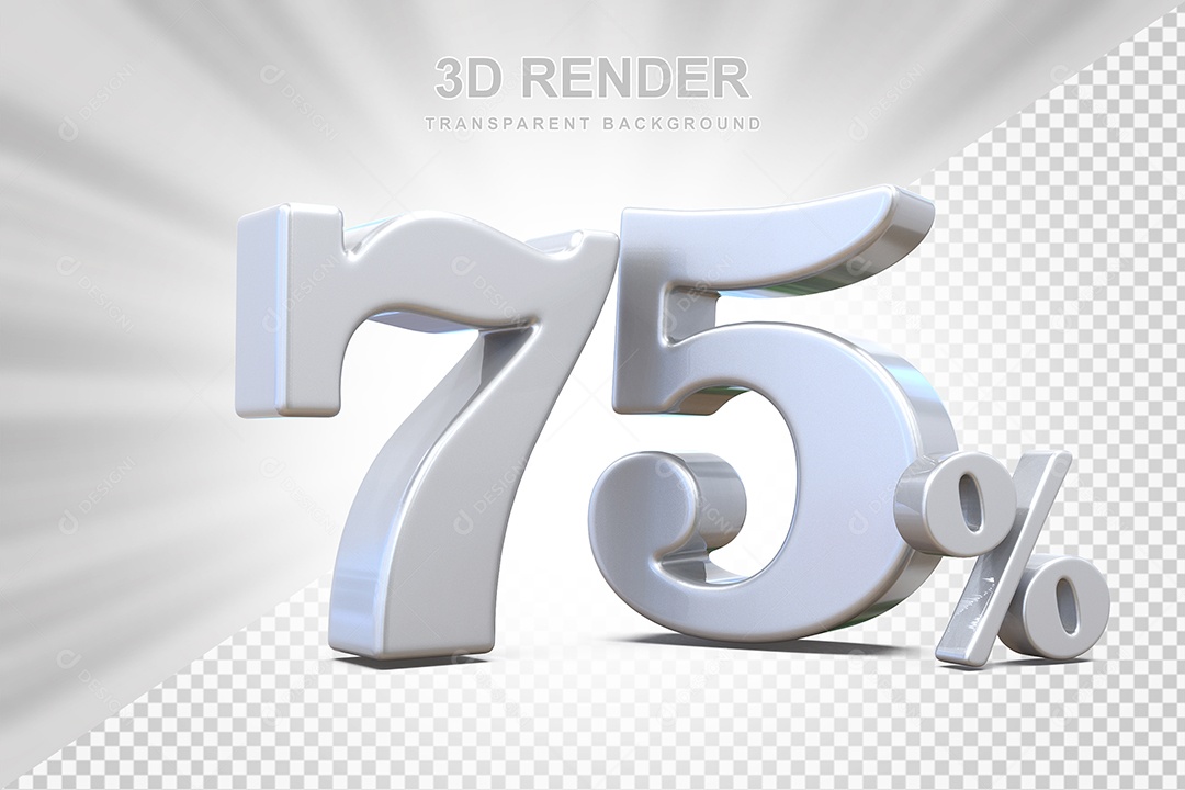 Elemento 3D Número 75% Branco Para Composição PSD
