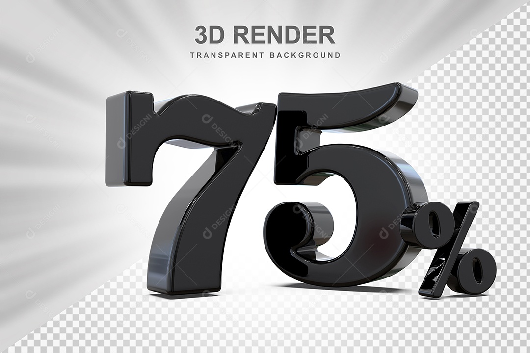 Elemento 3D Número 75% Preto Para Composição PSD