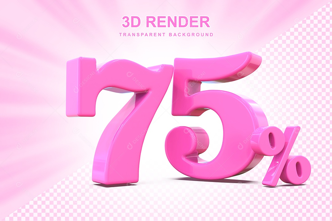 Elemento 3D Número 75% Rosa Para Composição PSD
