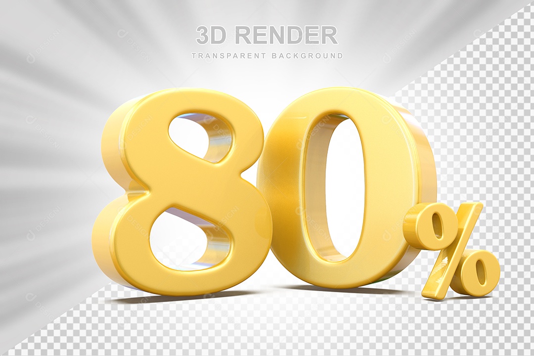 Elemento 3D Número 80% Amarelo Para Composição PSD