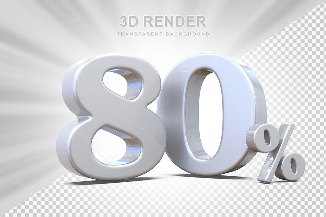 Elemento 3D Número 80% Branco Para Composição PSD