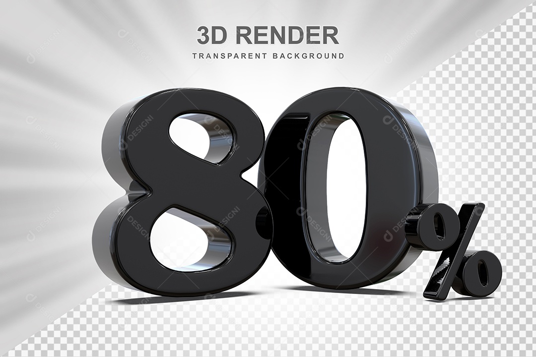 Elemento 3D Número 80% Preto Para Composição PSD