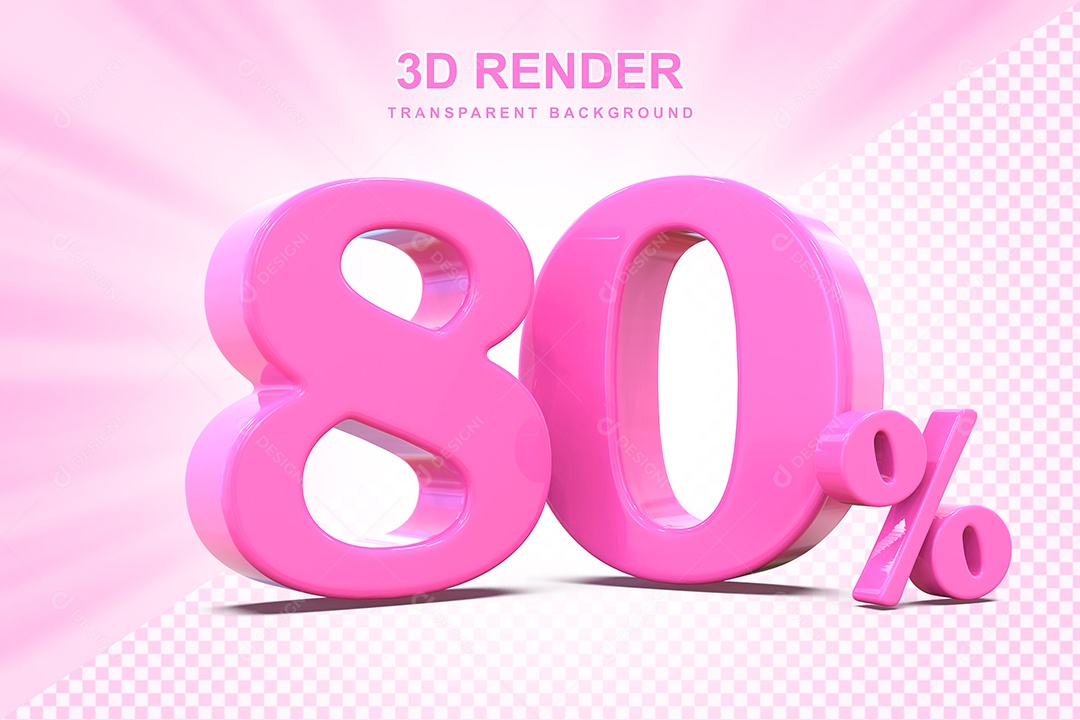 Elemento 3D Número 80% Rosa Para Composição PSD