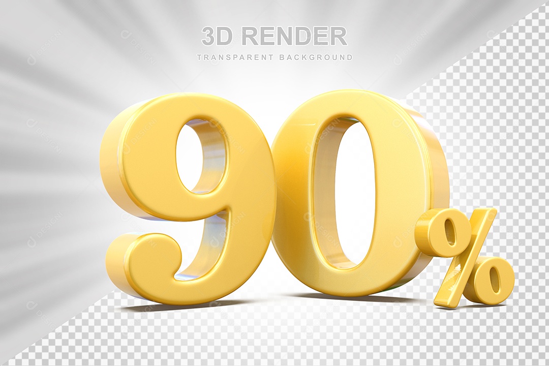 Elemento 3D Número 90% Amarelo Para Composição PSD