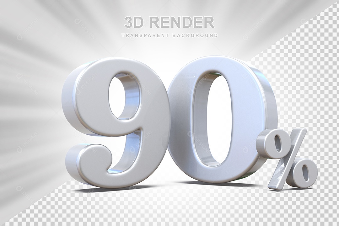 Elemento 3D Número 90% Branco Para Composição PSD