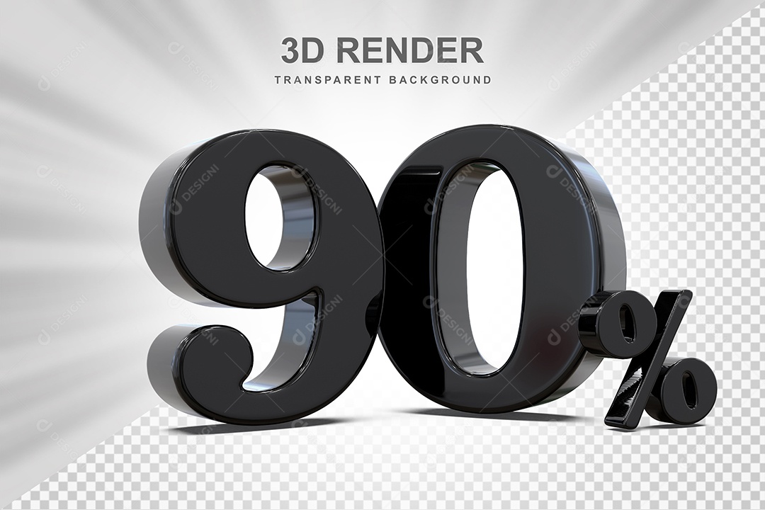 Elemento 3D Número 90% Preto Para Composição PSD