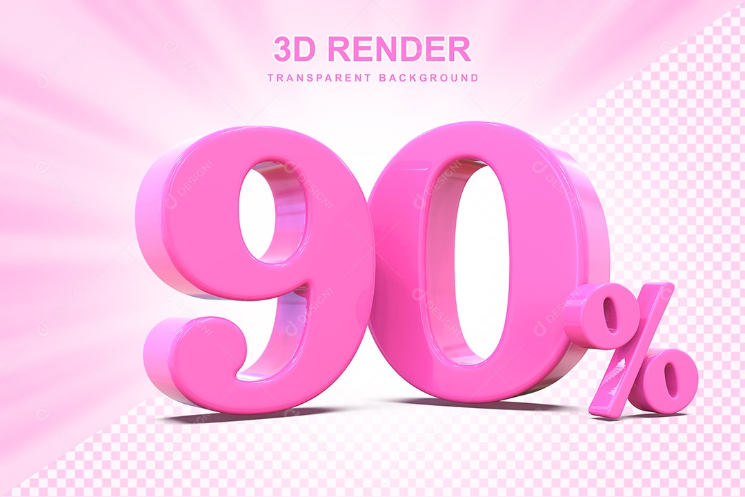 Elemento 3D Número 90% Rosa Para Composição PSD