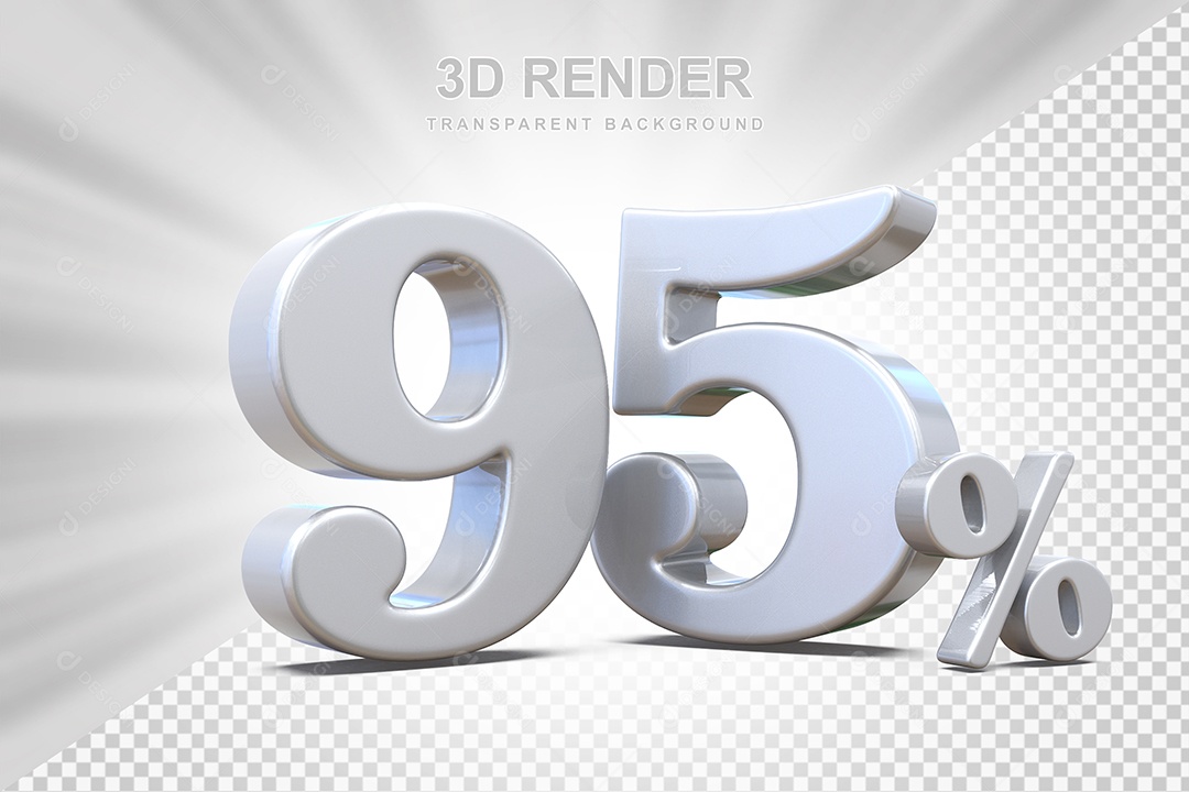 Elemento 3D Número 95% Branco Para Composição PSD