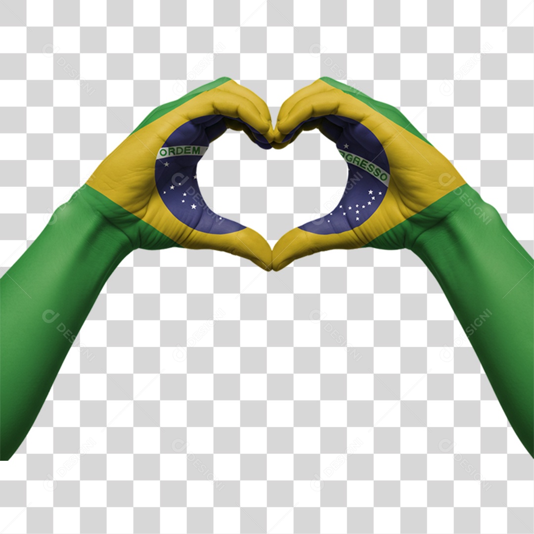 Elemento 3D Mãos Fazendo Coração com Bandeira do Brasil 7 de Setembro PNG Transparente