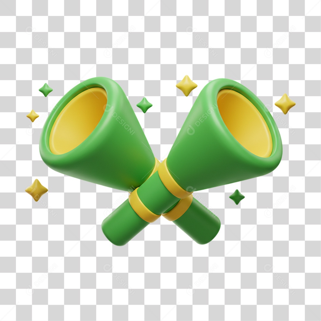 Elemento 3D Vuvuzela Cores da Bandeira do Brasil 7 de Setembro PNG Transparente