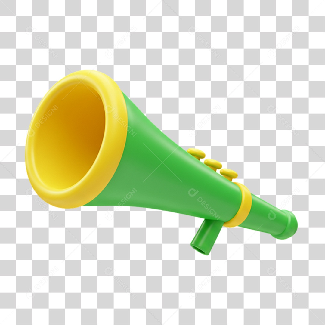 Elemento 3D Vuvuzela Cores da Bandeira do Brasil 7 de Setembro PNG Transparente