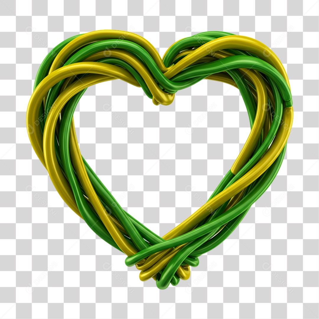 Elemento 3D Coração Cores da Bandeira do Brasil 7 de Setembro PNG Transparente