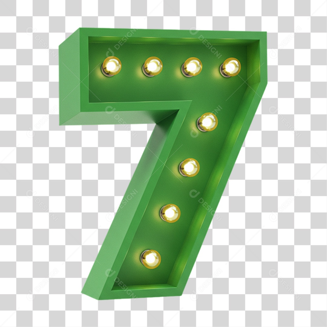 Elemento 3D 7 com Lâmpadas Cores da Bandeira do Brasil 7 de Setembro PNG Transparente