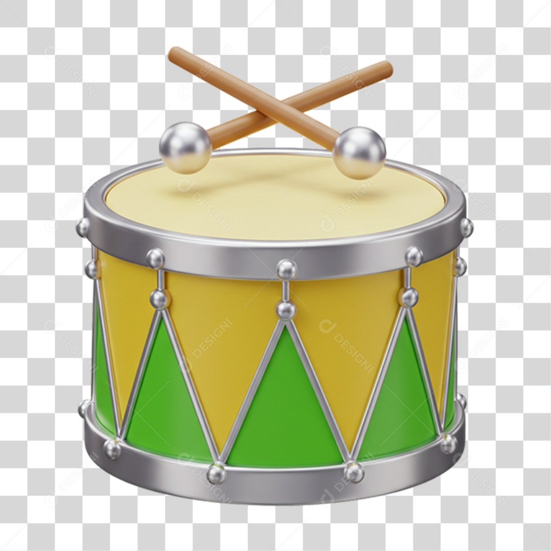 Elemento 3D Tambor com Cores da Bandeira do Brasil 7 de Setembro PNG Transparente