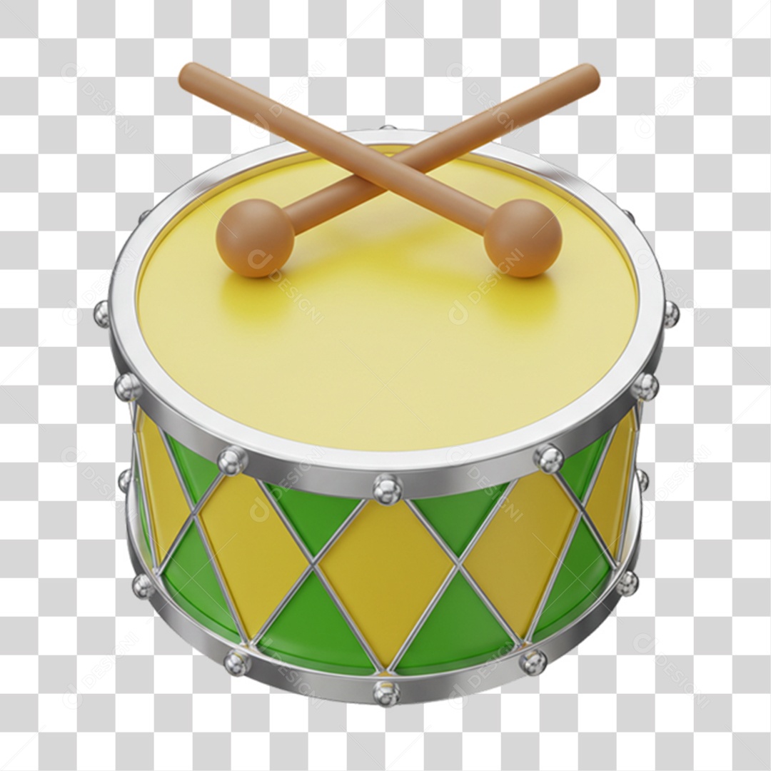 Elemento 3D Tambor com Cores da Bandeira do Brasil 7 de Setembro PNG Transparente