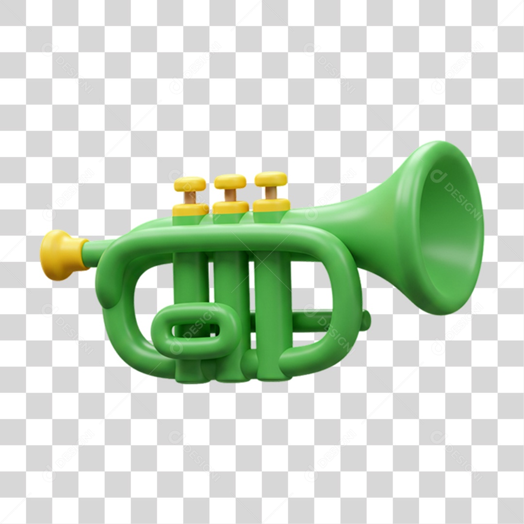 Elemento 3D Trompete com Cores da Bandeira do Brasil 7 de Setembro PNG Transparente