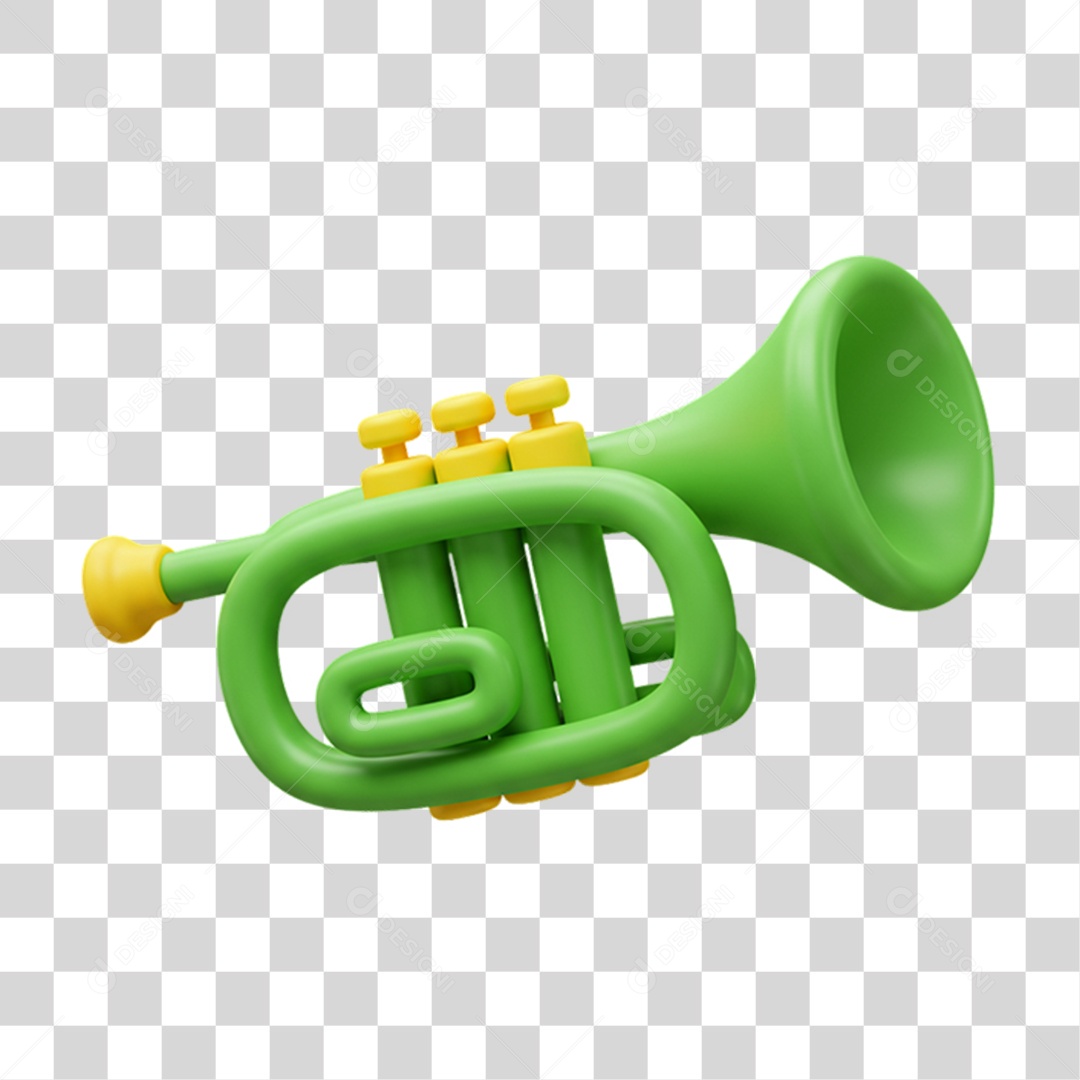 Elemento 3D Trompete com Cores da Bandeira do Brasil 7 de Setembro PNG Transparente