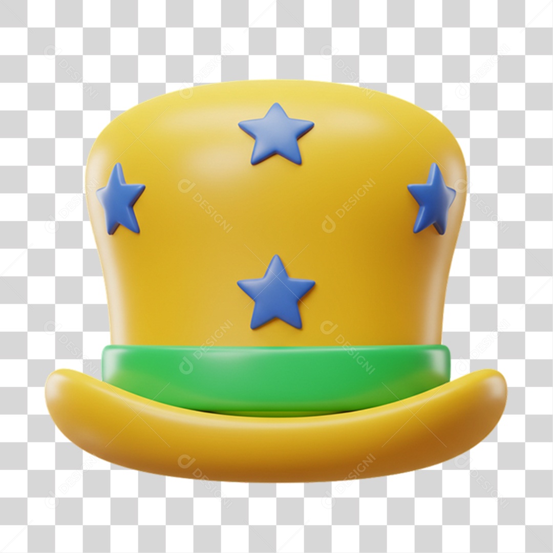 Elemento 3D Chapéu com Cores da Bandeira do Brasil 7 de Setembro PNG Transparente