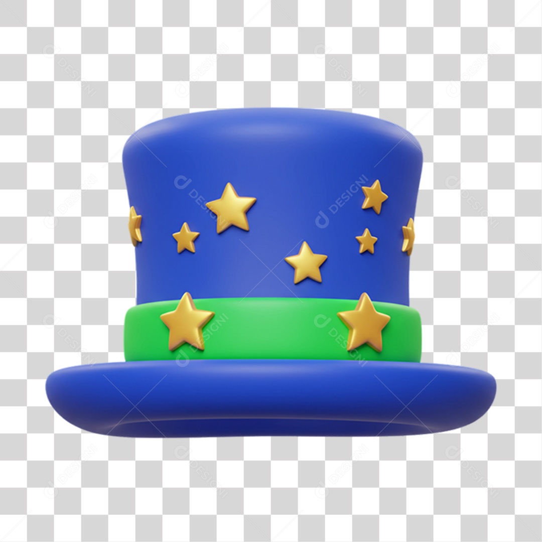 Elemento 3D Chapéu com Cores da Bandeira do Brasil 7 de Setembro PNG Transparente