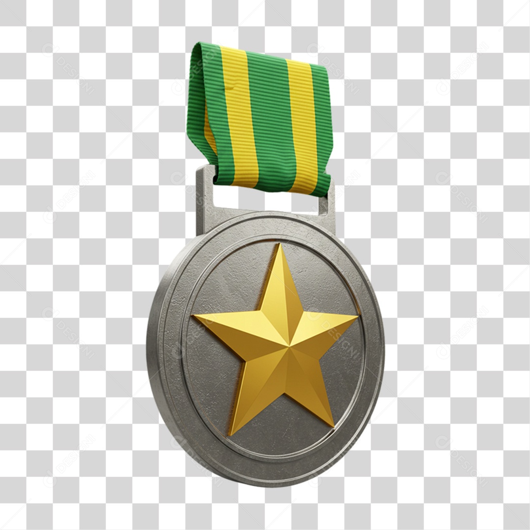 Elemento 3D Medalha com Cores da Bandeira do Brasil 7 de Setembro PNG Transparente